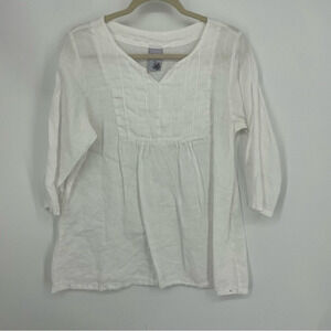 Match point USA White 100% Linen Boho Blouse top Lagenlook Sz S‎